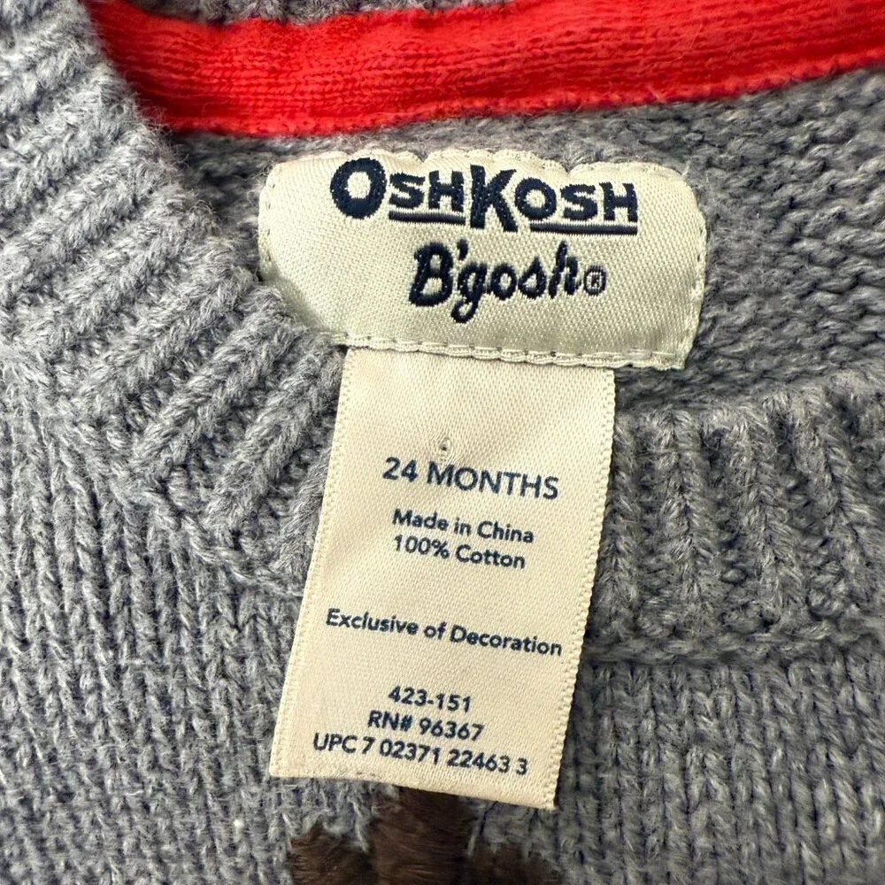 OshKosh B’Gosh 100% Cotton Gray Deer/Buck Sweater 24 mo